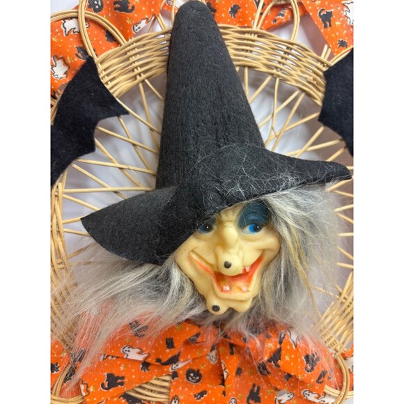 Handmade Vintage Halloween Kitchy Witch Wreath Artisan Made bats - Picture 2 of 9